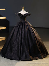 Black V-Neck Floor Length Formal Dress, A-Line Off the Shoulder Evening Party Dress